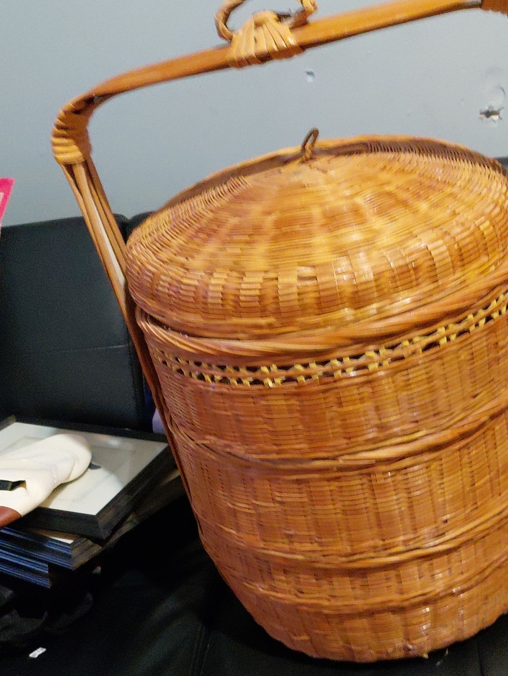 Woven Rattan Storage Basket with Lid - Natural Brown